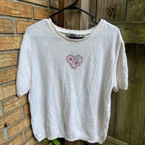 Parkhurst Vintage Boxy White / Pink Embellished Tee